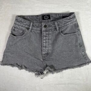 RVCA Georgie Denim Shorts Womens Size 26 Gray Striped Frayed Hem Casual